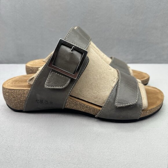 Taos My Dear Womens Size 9-9.5 (EU 40) Sandals Gray Adjustable Slides Cork Wedge - Picture 1 of 8